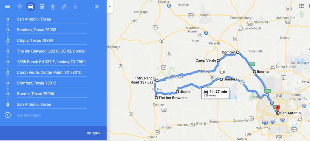 map of texas hill country road trip route